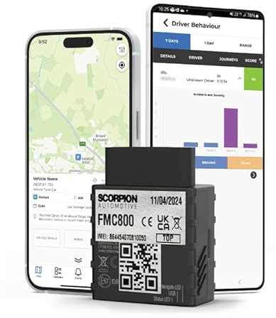 GPS Tracker ScorpionTrack OBD Car Tracker, 4G GPS Tracker for Vehicles, Real-Time Location & Compact Tracker Solution, Best GPS Tracker for Cars, Vans, Motorcycles & Motorhomes (4G FMC800+ 12 Months)