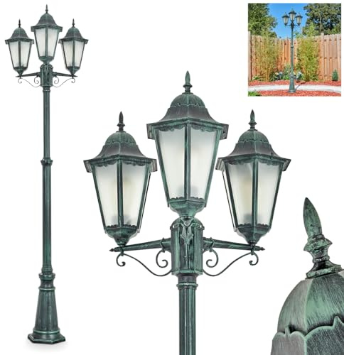 HOFSTEIN Kandelaber Hongkong, Außenwegeleuchte aus Metall/Milchglas in Schwarz-Grün, Wechselscheiben Klar, Wegeleuchte im Landhaus/Antik/Retro/Vintage-Design für Garten, Hof, max. 245cm, 3 x E27, IP44