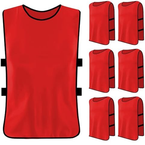 Catime 6 Stück Trainingsleibchen Basketball, Sports Mesh Bibs, Fußball Leibchen Set, Trainingsleibchen für Herren Damen, Sport Trikot Leibche für Erwachsene, Leibchen Mesh Weste, Size xl (Rot)