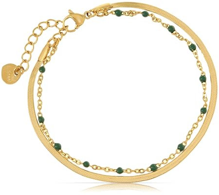 Made by Nami Zweireihiges Armband Damen Gold aus Edelstahl mit bunten Perlen 20 + 5 cm Länge Wasserfest Chakra Schmuck (Grün)