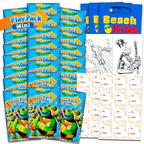 Teenage Mutant Ninja Turtles Halloween-Leckereien, Partyzubehör, Bündel mit 24 TMNT Malaktivitätspaketen für Kinder, gesunde Süßigkeiten- oder Leckereien, Handouts Süßigkeiten, Malseiten, Aufkleber