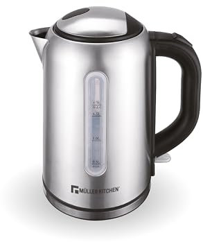 Muller Kitchen MK-6059 Hervidor de agua eléctrico (1,7L,2000W, INOX, base giratoria de 360 grados, apagado automático con protección contra ebullición en seco) (PLATA (1,7L - 2000W))