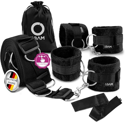 13AM Bondage-Set Bett Fesseln Sex-Spielzeug für Paare | BDSM Fesselset mit Bettfesseln, Handschellen, Fußfesseln & Augenbinde | Sexspielzeug Für Liebhaber | Grösse L