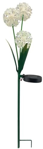 Solarlampe Allium LED Außen Gartendeko 3 Blüten weiß - Gartenstecker Solar Blumenstecker Beleuchtung Deko für draußen Garten Balkon - Wetterfeste Solarleuchte Hortensie Gartenfigur Blume
