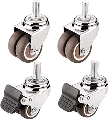 1,5/2 Zoll Möbelrollen M12 Draht Doppelrad Leise Gummi Ersatzrollen mit Bremse Universal drehbarer schwerer Vorbau I (Größe: 2 Zoll) ()