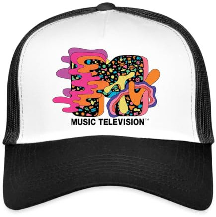 Spreadshirt MTV Music Television Buntes Trippy Logo Trucker Cap, One Size, Weiß/Schwarz