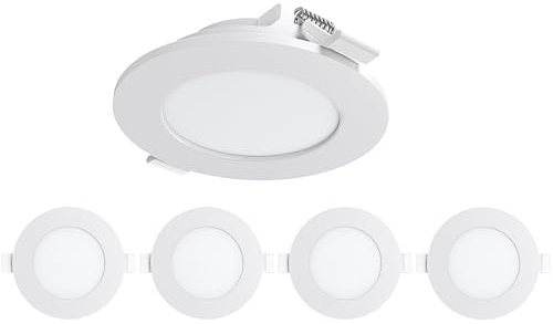 Braytron 5X LED Einbauspot 3W – Ultraschlank 26mm Einbautiefe | 220 Lumen | 230V | 120° Abstrahlwinkel Deckenspot, Panel, Weiß, eingebauter Trafo (5 X Warmweiß 3000K)
