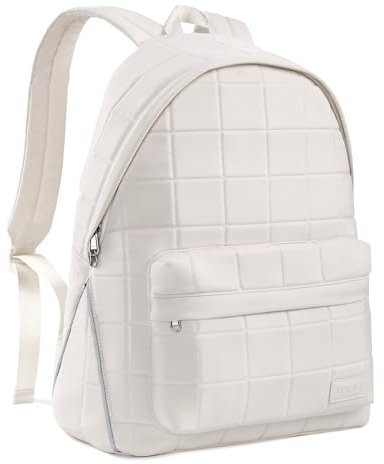 HOMIEE Laptop Backpack 15.6 Inch,Women School Bag Lightweight Puffer Laptop Travel Rucksack Quilted Casual Daypack Water Resistant Traveling Work College Bookbag for Girls White