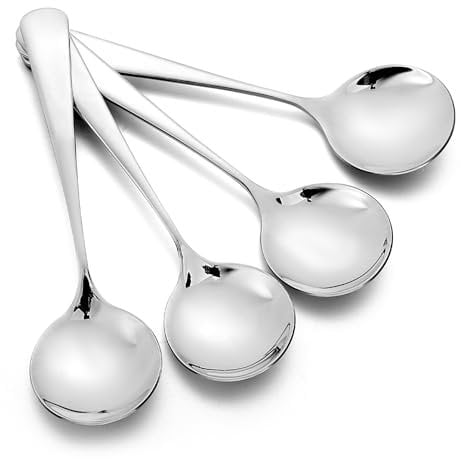 Stainless Steel Soup Spoons, Easy-Clean Round Soup Spoon, Soup Spoons Silverware for Celebrations, Family Dinners, Hotel, Restaurants, Cereal Spoons & Sugar Spoons & Table Spoons, 4 Pcs Silver