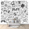 Papier Peint Panoramique 3D Symboles Jeux Vidéo Dessinés La Main Gribouillis 200x140 cm Papier Peint Photo Mural Intissé, Poster Tapisserie Mural Personnalisé 3D Pour Salon Chambre Décoration Murale