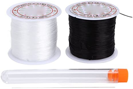 50 m elastisches Armbandband, 0,8 mm Perlenfaden mit Nadel für die Herstellung von Schmuck und Halsketten