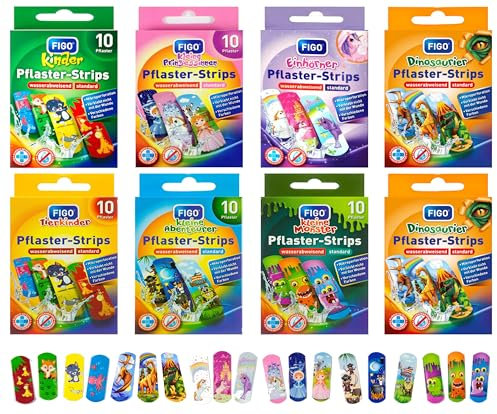 Lot de 80 pansements pour enfants, 19 motifs, testés cliniquement, imperméables, pour filles et garçons, bandes, pansements colorés