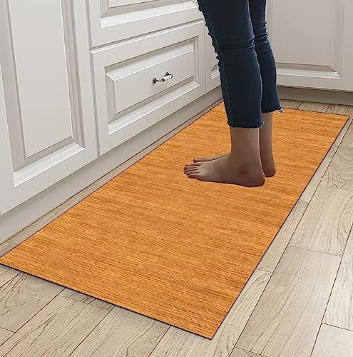 Rutschfest Waschbar Orange Küchenteppich Läufer 40x200cm Lang Flur Korridor Teppich für Eingang Schlafzimmer Wohnzimmer Meterware Matten für Küche und Flur