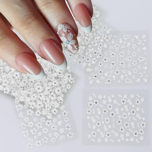 JMEOWIO Nagelsticker Weiße Blumen 30 Blatt Nail Art Sticker Selbstklebend Nagelaufkleber Frühling Sommer Blumen Dekoration Nageldesign Zubehör