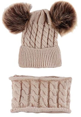Kinder Mütze Und Schal Jungs Junge pom häkeln Schal, warm Kinder Mütze Baby Pom Mädchen Wintermütze Dreiecksschal Mädchen (H, One Size)
