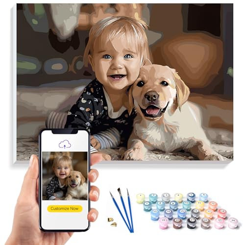 KURUMi 24/36/48 Couleurs – Kit de Peinture Numéro Adulte Personnalisé – Créez un Tableau à Peindre avec Numéro Unique à Partir de Votre Photo Préférée de Famille, Animal de Compagnie ou Être Cher