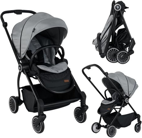 DREAMADE Kinderwagen mit umkehrbarem Sitz, Zusammenklappbarer Reisebuggy mit verstellbarer Rückenlehne, Verdeck, Fußstütze & großem Korb, Buggy für Neugeborene ab 36 Monate (Grau)