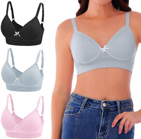 Lot de 3 Soutiens-Gorge de Sport Femme sans Armatures Brassière Confortable Femme Soutiens Gorge Dos Nu Bretelles Réglables Doux Et Respirant Brassière de Tous Les Jours