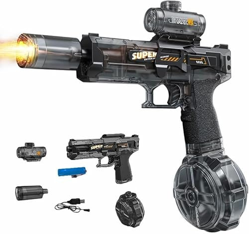 Wasserpistole Elektrisch, 2025 Neu Electric Water Gun, 500ML Automatische Wasserpistole Großer Reichweite bis 8m Mit Blitz Effekten Sommer Wasserspielzeug Pool Spielzeug Erwachsene Kinder (Schwarz)
