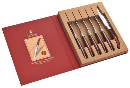 Set de couteaux à steak Laguiole Heritage 6 pièces - Couteau à steak en acier inoxydable avec manche en bois noble - Couverts Laguiole faits main dans un coffret cadeau - Couteau à viande premium pour