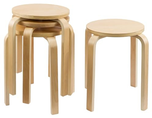 Solid Wooden Stool 4PCS Stackable Chairs Anti Slip Pads 45×32×32cm | Compact Seating Set solid wood X frame stable stackable design protects floors and saves space for kitchen classroom
