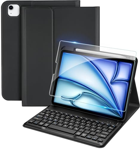 EasyAcc Hülle mit Tastatur für iPad Air 11 Zoll (M4 2026/M3 2025), iPad Air 5/4 Generation 10.9 Zoll (2022/2020), Magnetische Abnehmbare QWERTZ Bluetooth Tastatur Schutzhülle mit Stifthalter Schwarz