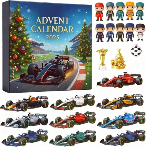 Racing Team Adventskalender 2025, Weihnachts Racing Adventskalender für Kinder, Auto Countdown-Kalender Ornament, 2D Rennteam-Ornament, Urlaubsüberraschung (A)