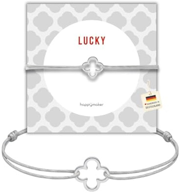 happymaker Armband mit 925 Sterling Silber Kleeblatt oder Herz, Geschenkverpackung mit liebevoller Karte, handgefertigt in Deutschland, Stoffarmband größenverstellbar