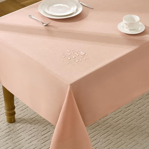 FIBORIA Nappe Rose Rectangulaire 140 x 240 cm Anti Tache Nappes Aspect Lin, Déperlante & Lavable décor de Moderne Table pour Printemps,Pâques,Extérieurs,Jardin,Fêtes,Table Basse,Buffet