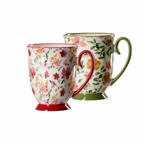 Ritzenhoff & Breker Kaffeebecher-Set MALO 2-teilig, 320 ml, Porzellan-Henkelbecher mit Blumenmuster, Spülmaschinen- & Mikrowellenfest, Mix