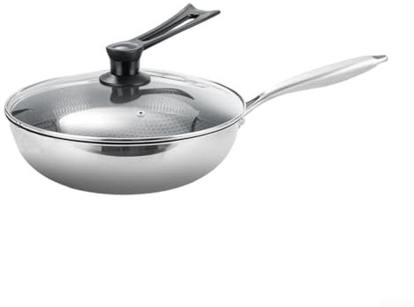 GLFLOW Stainless Steel 3-Layer Wok For Induction And Open Flame Cooktops, 32 Cm With Lid, Non-Adherent Cooking For Home Chefs(1)