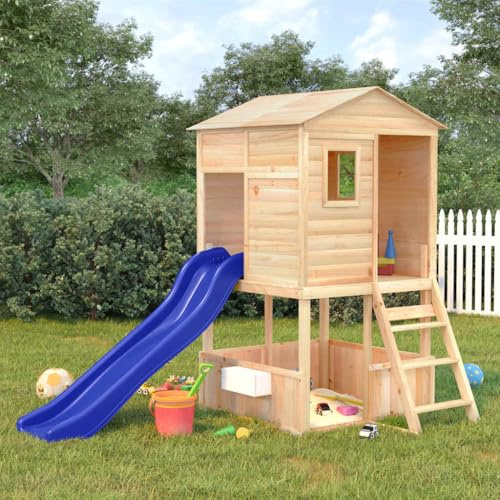 QUAHEAS Torre da gioco in legno massiccio di abete con scivolo ondulato e sabbiera, stabile struttura da arrampicata per bambini dai 3 anni in su, casetta giochi all'aperto per giardino, stimola il
