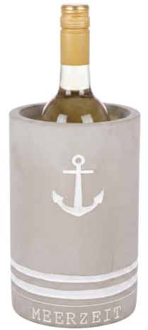 CULT at home Weinkühler Beton Sektkühler Flaschenkühler Getränkekühler | Weißweinkühler Weinzubehör Anker Motiv - maritime Deko Getränke kühlen Bar Outdoor für Garten - H 21,5 cm Grau Weiß