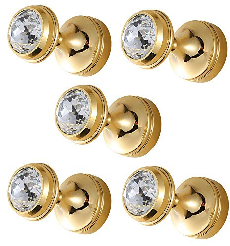 CASEWIND Garderobenhaken Gold, Kleiderhaken Wandmontage, Wandhaken Handtuchhalter Messing 5er Set Kristall mit Bohren für Badezimmer
