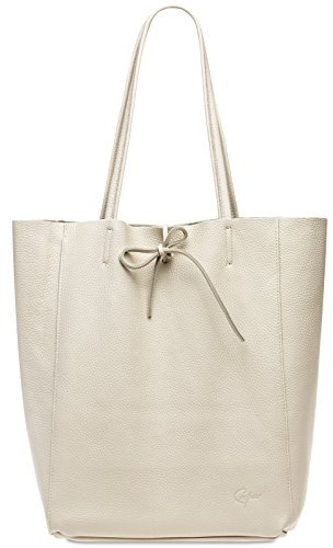 Caspar Großer Damen Leder Shopper Schultertasche mit Sicherheitsfach - CLASSIC LINE - Modell No.780 - Made in Italy, Farbe:beige, Accessoires:One Size