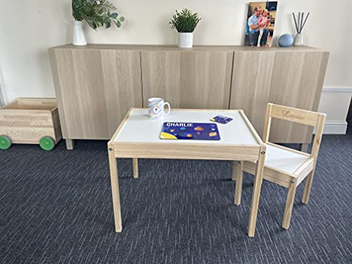 MakeThisMine Personalisierbares Holztisch- und Stühle-Set für Kinder, personalisierbar, personalisierbar, Namen, 1–4 Stühle, Premium-Kiefer, stabil und ideal für Kinderspielzimmer und Kindergärten (1