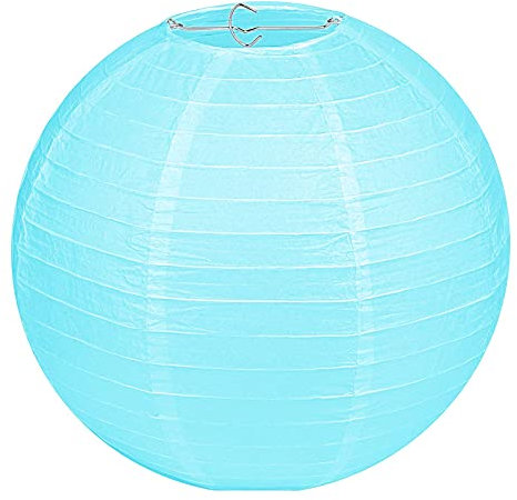 LIHAO Lampenschirm Lampion Rund Hellblau Papier Laterne Classic Bamboo Style Gerippter Lampenschirm Deko für Party Garten Hochzeit Dekoration (30 cm, 12)