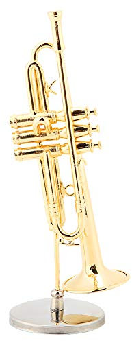Trompeta en miniatura modelo Mini trompeta coleccionable modelo con soporte y estuche adorno de instrumento musical regalo decoración del hogar