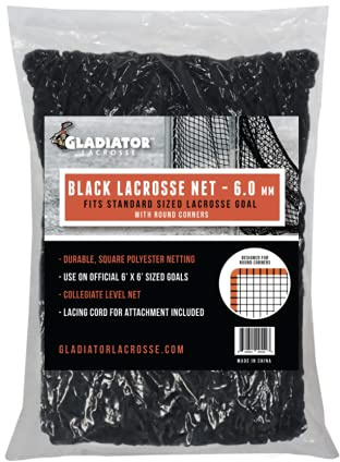 6mm Black Heavy Duty Replacement Lacrosse Goal Net (Round Corners) 6'x6x6'' for Backyard Goals - Gladiator Collegiate Level