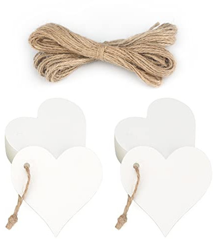 jijAcraft Herz Weiß Papier Geschenkanhänger: Papieranhänger 6CM für Hochzeit 100 Stück Papier Anhänger mit Schnur Papieretiketten für Kommunion, Gastgeschenke