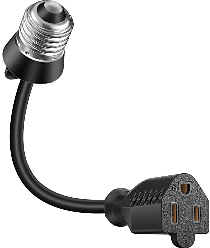 Feekoon 3 Outlet Light Socket Adapter, Convert E26/E27 Bulb Socket to 3 Prong Outlet with Extension Cord, Flexible Light Socket Converter Suitable for Indoor Outdoor Porch Garage Patio Use (Black)