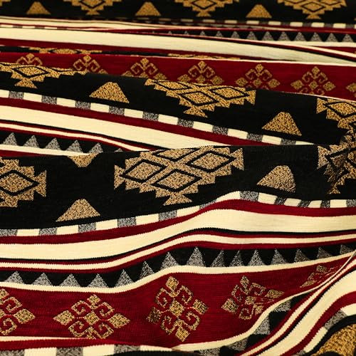 Redbrick Mill Fabrics Weicher, moderner Polsterstoff mit geometrischem Kelim-Muster, Weinrot, Schwarz und Gold (Meterware)