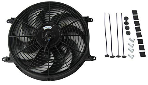 Riloer 14 Ventilateur de refroidissement intermédiaire push-pull de radiateur électrique de voiture, Ventilateur de refroidissement électrique fin universel pour moteur de voiture 12V Noir
