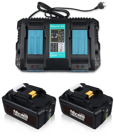 [2025 Neu] 2X 18V 7,0Ah Ersatz Akku für Makita mit LED-Akkuanzeige + Dual Port 3,5Ah Ladegerät für DC18RD Kompatibel für BL1860B BL1860 BL1850B BL1850 BL1840B BL1830 Werkzeugakku