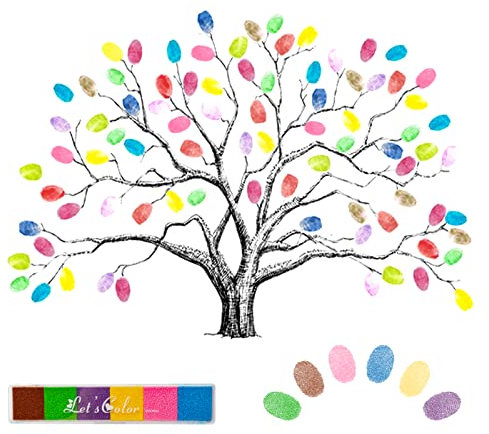 AIYONG Leinwand für Fingerabdrücke, Fingerabdruck Bild Hochzeit, Hochzeit Fingerabdruck Baum Leinwand Hochzeit für Jahrestag Geburtstag Signature mit 6 Farben Tinte