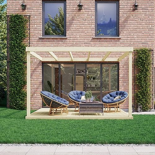 Rutland County Garden Furniture Wall Mounted Garden Pergola And Decking Kit - Pergola Box Design With Decking - Wooden Gazebo Canopy Pergola Kit - Garden Arch Garden Room (4.8m x 4.8m, Light Green)