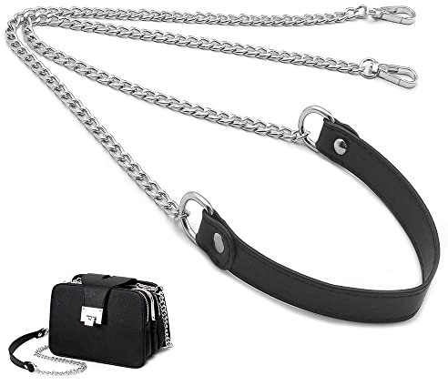 YDHfdc Taschenkette Silber 120cm PU Leder Kettenriemen Griff Tasche Kette Riemen mit Schnallen Metall PU Leder Ersatzkette für Geldbörse Handtaschen DIY Zubehör