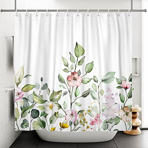 Ttincceer 180x180cm Rideau de Douche Végétal Eucalyptus Feuille de Sauge Fleur - Aquarelle Botanique Étanche pour Baignoire