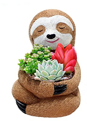 YOOTOM Maceta para Plantas Suculentas Cactus, Mini Macetas Decorativas para Flores y Plantas Pequeña, Maceteros de Resina Forma con perezoso Lindo