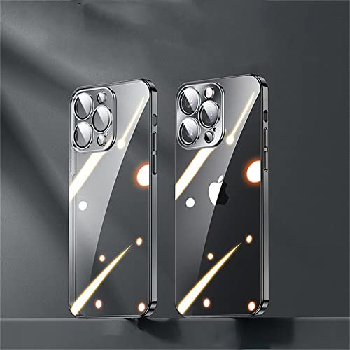 Square Edge Plating Transparent Case For iPhone 14 13 12 11 Pro Max Plus X XR XS SE 2022 7 8 Lens Protective Soft Silicone Cover,Black,for iphone 8